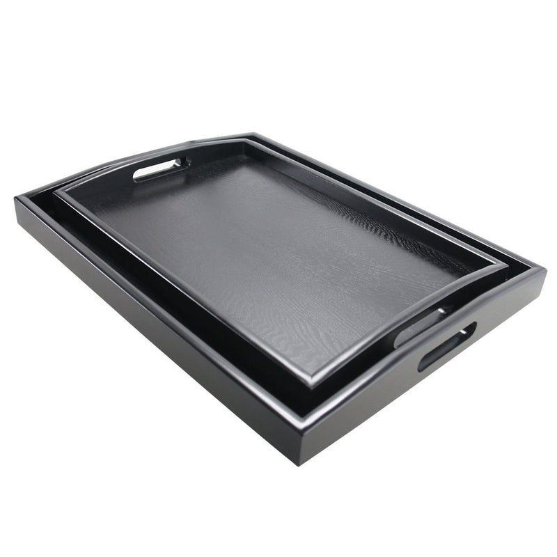 DILLMAN Serving Tray Large Black Wood Rectangle Food Tray Butler Tray Breakfast Tray with Handles (Large+Small) - Image 2